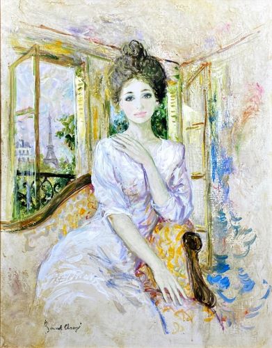 ベルナール・シャロワ、「野原で読書」、人気作品、希少画集・額装画 