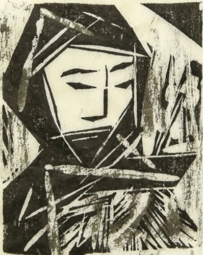 棟方志功 鑑定書有 三姉妹の柵 極美作品 木版画 裏彩色 谷崎潤一郎 棟方志功 鑑定書有 三姉妹の柵 極美作品 木版画 裏彩色