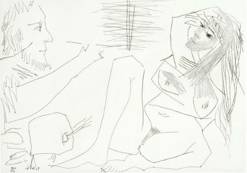 ピカソ 「頭の上で両手を組んだモデルと画家」の買取画像