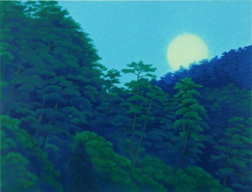 正規品特価東山魁夷、青の世界、月影、額装用・高額画版の一葉、新品高級額装付 送料無料、ami5 自然、風景画
