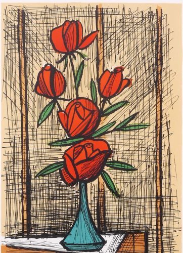 ビュッフェ「５本の赤い薔薇」の買取作品画像