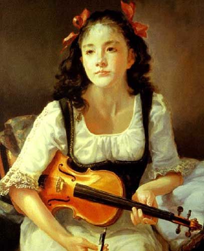 奥龍之介「バイオリンを抱く少女」の作品買取画像