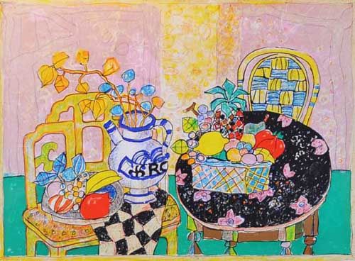 アイズピリ「テーブルの上の果物と花」の作品買取画像