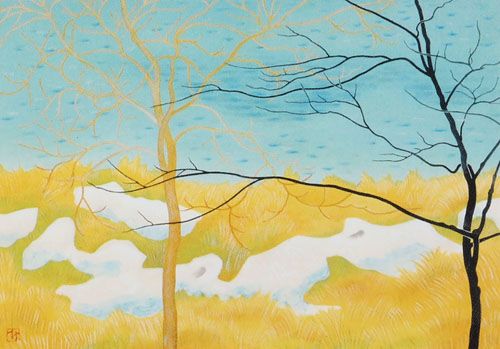 小野竹喬「川の辺り」の買取作品画像