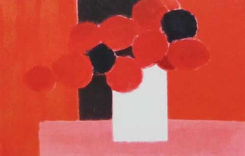 カトラン「ピンクのテーブルの赤い花束」の買取作品画像