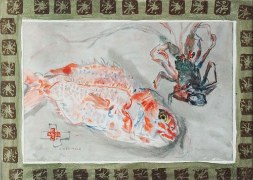 中川一政「伊勢海老と鯛」の買取作品画像