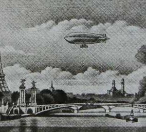 長谷川潔「アレキサンドル三世橋とフランスの飛行船」の買取作品画像