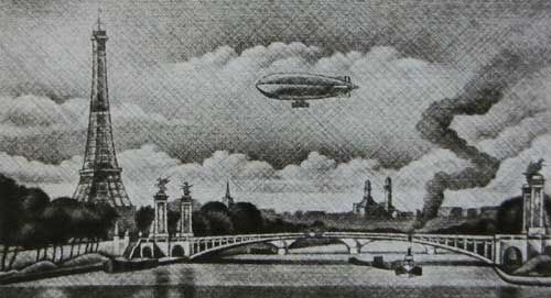 長谷川潔「アレキサンドル三世橋とフランスの飛行船」の買取作品画像