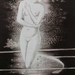 長谷川潔「水浴の少女と魚」の買取作品画像