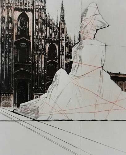 クリスト「Wrapped Monument to Vittorio Emmanuele,Project for Pizza del Duomo,Milan」の買取作品画像