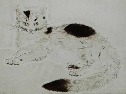 藤田嗣治「横たわる猫」の買取作品画像