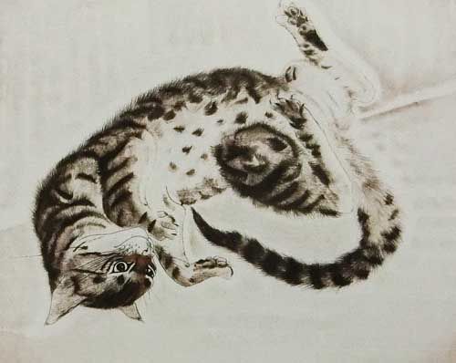 藤田嗣治「仰向けに寝そべる猫「猫十態」より」の買取作品画像