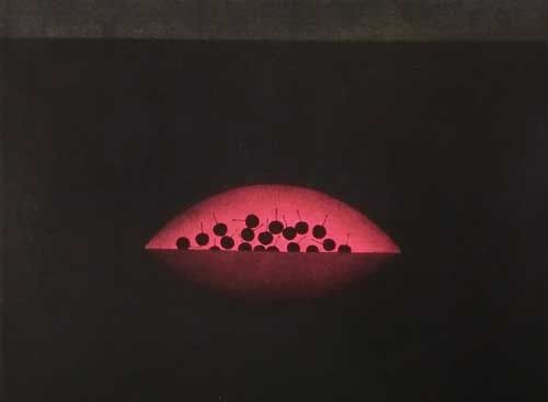 浜口陽三「赤い鉢と黒いさくらんぼ」の買取作品画像