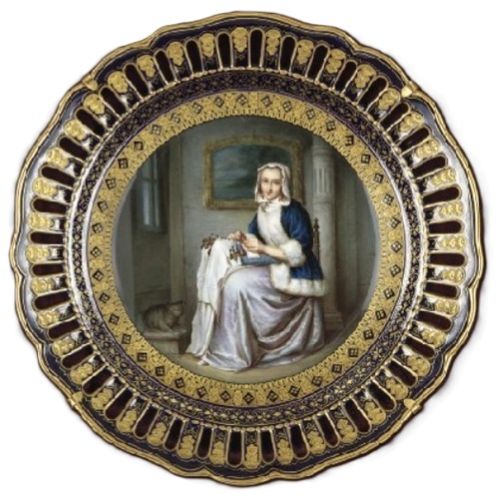 マイセン 「皿絵「レースを編む女性」」の買取画像