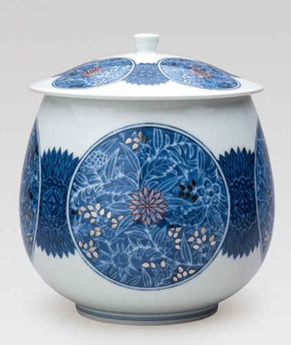 十四代今泉今右衛門 「色絵藍色墨はじき草花更紗文蓋物」の買取画像