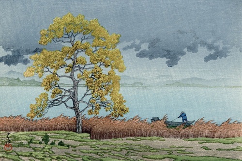 川瀬巴水 「湖畔の雨(松江)」の買取画像